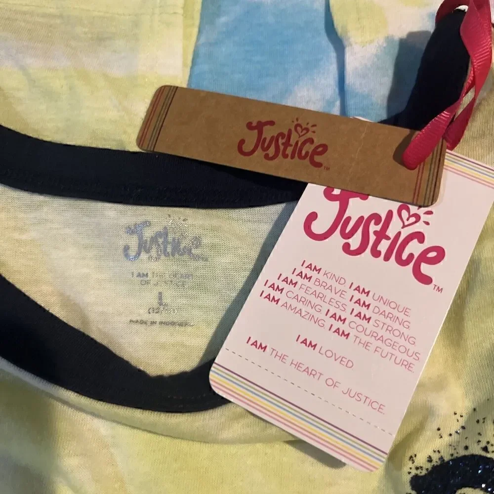 Justice Girls Blue & Lime Green Tie Dye Short Sleeve T-Shirt Tee Shirt L (12/14)